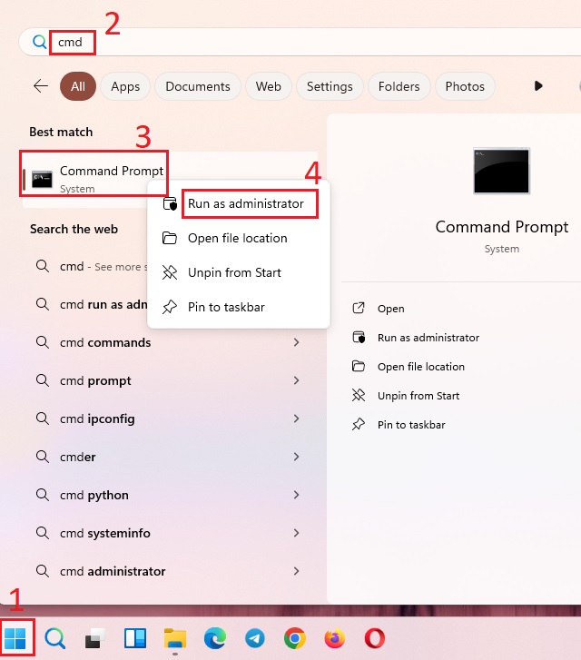  Command Prompt  run administrator