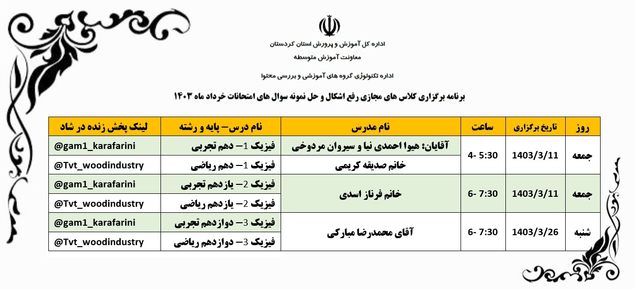 کلاس آنلاين رفع اشکال و حل نمونه سوال امتحان